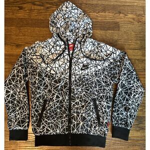 Nike Geometric Windrunner Full Zip Hoodie Windbreaker Black, White Jacket Medium